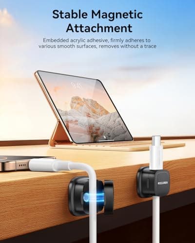 8 Pack Magnetic Cable Clips, Rocoren Under Desk Cord Holder Cable Management-1s Lock, Adhesive Cord Cable Clip Wire Holder Keeper Organizer for Phone Car Home Office Desk Wall Desktop Nightstand - Thumbnail 2