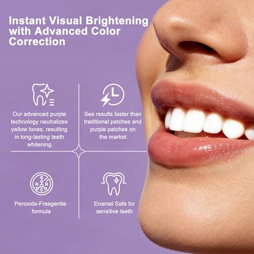 Purple Teeth Whitening Strips for Sensitive Teeth,Advanced Color Correction Technology,Enamel Safe No Peroxide,Gentle Purple Whitener Removes Yellow Stains,28 Strips (14 Treatments) - Thumbnail 3