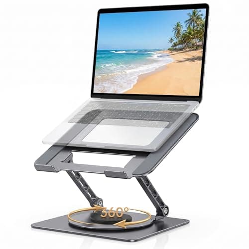 HYWINT Aluminum Laptop Stand for Desk, Heavy Duty Computer Stand with 360° Rotating Base, Ergonomic Adjustable Height Notebook Riser, Compatible with MacBook Pro/Air, Dell, HP, 10-17” Laptops - Grey