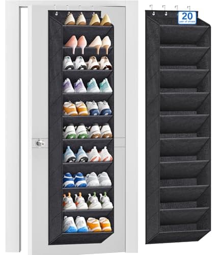 KIMBORA 10 Tier Over the Door Shoe Organizer with Large Pockets, Hanging Shoe Rack for Closet Door Storage, Fits 20 Pairs of Sneakers Boots Hanger Holder, Black - Image 1
