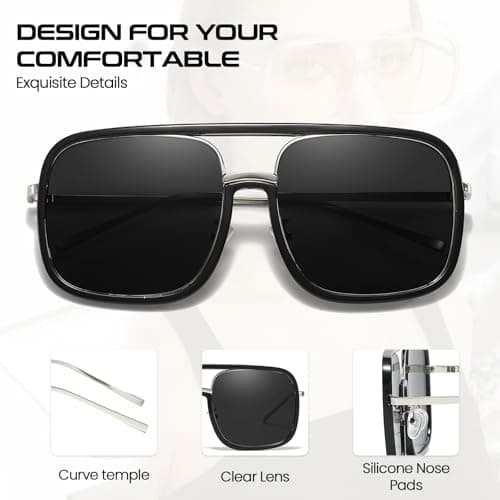 SODQW Oversized Aviator Sunglasses for Women Trendy Big Square Sun Glasses UV Protection 2025 Shades - Thumbnail 3