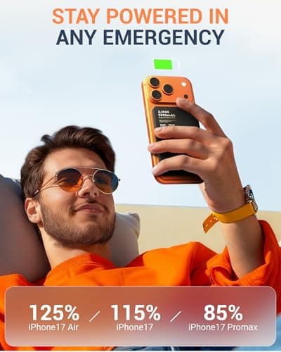 Portable Charger for Apple Watch & iPhone 17/16/15/14, 5000mAh 15W Fast Wireless Magnetic Power Bank with Built-in USB-C Cable, Ultra Slim 3-in-1 Mag-Safe Battery Pack with Smart LCD Display, Orange - Thumbnail 6