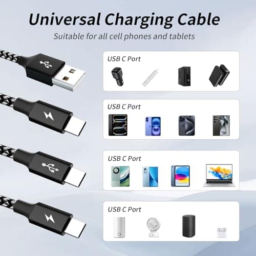 MPATIBY Multi Charging Cable,USB C Splitter Cable,3 in 1 Charging Cord with 3 Type-C Port for iPhone 16 15 Pro Max Galaxy S23 S22 S10 Note 20 Cell Phones Tablets and More,1Pack 5FT - Thumbnail 6