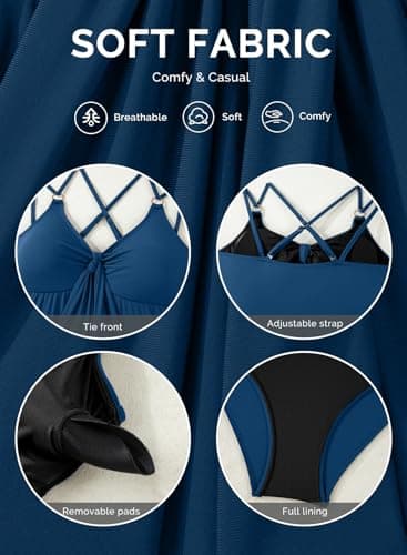 Aleumdr Women's Tankini Bathing Suit Tummy Control Ruched 2 Piece Bathing Suit Slimming V Neck Swim Top with Shorts Sail Blue Medium - Thumbnail 6