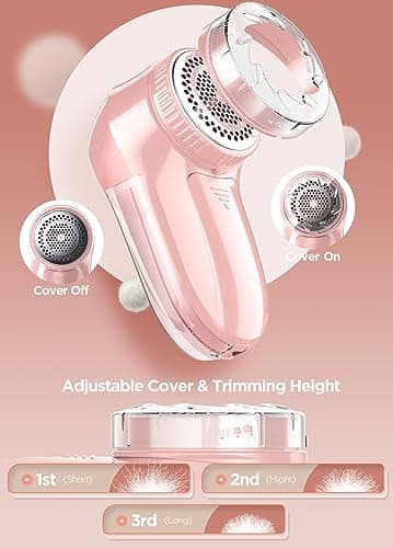 Fabric Shaver, Lint Remover, Bymore Lint Shaver Defuzzer Sweater Shaver for Clothes and Furniture AC Adapter or Battery Operated Pill Fuzz Remover (Pink) - Thumbnail 4