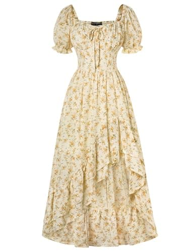 Summer Sundress Floral Corset Dresses for Women 2026 Chiffon Wedding Guest Dress Yellow XL - Image 1
