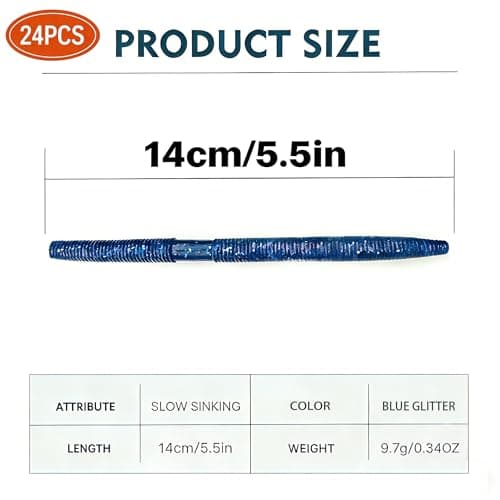 Soft Plastic Fishing Lures for Bass 5" - Salt Infused Stick Bait, Fall Rate Action for Texas/Wacky/Carolina Rig, Soft Plastic Swimbaits for Freshwater/Saltwater (24 Pcs) - Thumbnail 4