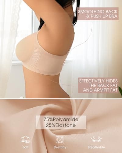 LIIJOO Jelly Bra for Women No Underwire, Seamless Wireless Push Up Bra, Full Coverage Supportive T-Shirt Bra for Plus Size, Back Smoothing Comfort Bra（Tapioca Pink, M） - Thumbnail 4