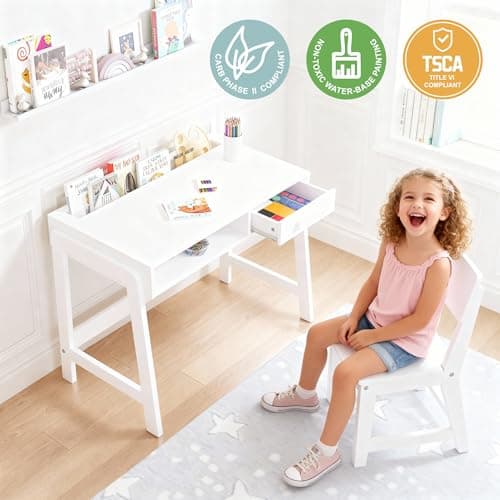 UTEX Kids Desk and Chair Set, Study Desk for Kids with Storage Bins, Wooden Children Study Table, Student Writing Desk for Bedroom & Study Room (1 Open & 1 Drawer) - Thumbnail 5