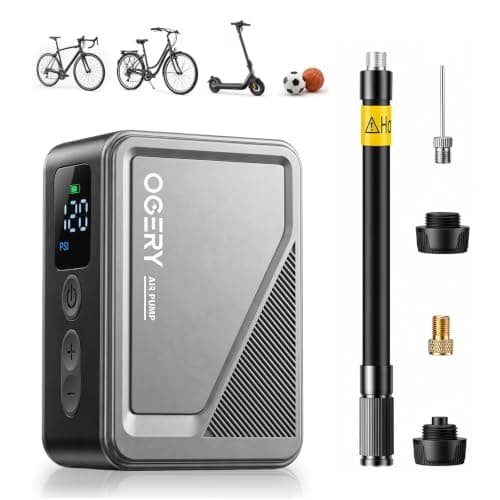 OGERY Mini Bike Pump, 18s Fast Inflate Bicycle Pump with Gauge & Auto Stop, 0.3lbs Portable Electric Bike Tire Pump for Presta & Schrader Valve, Bike Air Pump for Road Bike, Mountain Bike, E-Bike