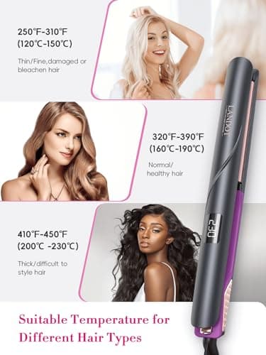 LANDOT Flat Iron Hair Straightener 1 inch - Ceramic Ionic Straightening Iron for Frizz-Free Shine Hair - Adjustable Temp 250-450F for All Hair Types, Auto Shut Off + Travel Pouch - Thumbnail 5