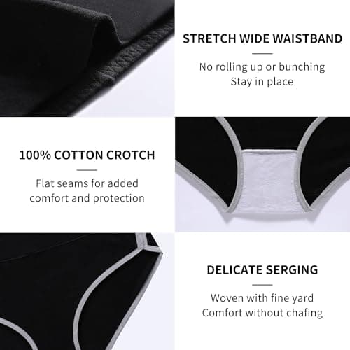 CAILECOTTON Womens Underwear Cotton Underwear for women High Waisted Full Coverage Brief Soft Stretch Breathable Everyday Hipster Ladies Pantie Comfy Briefs - Black 5 pack - Thumbnail 6