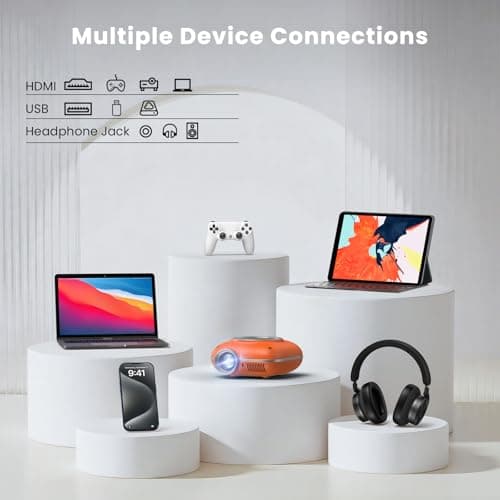 HOMPOW Mini Projector with Two -Way Bluetooth, Portable Projector for Home Theater Use, Support 1080P for Indoor/Outdoor, Movie Projector Compatible with HDMI, USB, Laptop, TV Stick (Orange) - Thumbnail 5