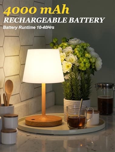 Kakanuo Cordless Shower Lamp Waterproof, Cordless Lamp with 4000mAh Battery, Rechargeable Table Lamp, Touch Dimmable Desk Light for Outdoor, Kitchen, Bathroom, Camping, Patio, IP54 - Thumbnail 3