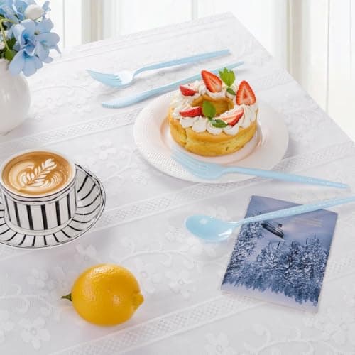 LIYH 150 Pcs Baby Blue Plastic Cutlery Sets - Light Blue Plastic Silverware Heavyduty, Disposable Utensil Sets, 50 of Each Forks, Knives & Spoons Flatware Set for Party Birthday Easter - Thumbnail 5