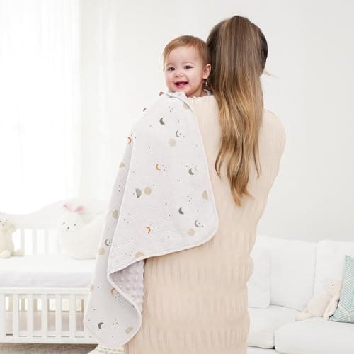 Susurration Baby Blanket for Unisex Boys Girls, Soft Nursery Minky Blanket with Muslin Cotton Front and Dotted Fleece Back, Receiving Blanket for Baby Newborn Infant, 30x40inch - Thumbnail 4