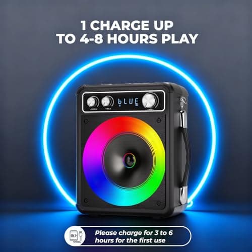 VOSOCO Karaoke Machine with 2 Wireless Microphones, Portable Bluetooth Speaker for Adults Kids, PA Systems Support TWS Echo Adjust TF USB AUX for Home Party Outdoor Travel - Thumbnail 4