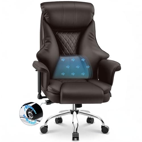 AreShark Big and Tall Office Chair - Executive High Back Leather Office Desk Chair with Adjustable Lumbar Support - Ergonomic Comfortable Heavy Duty Computer Gaming Chair with Padded Arms & Wide Seat - Image 1