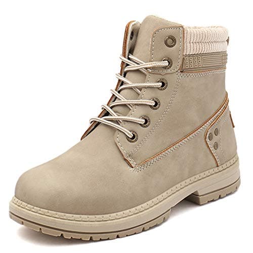 Athlefit Women's Lace-Up Work Hiking Combat Ankle Boots Khaki Size 6.5