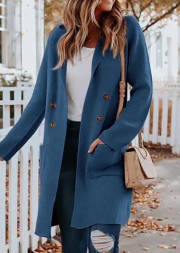 KIRUNDO Cardigan Sweaters for Women 2026 Fall Open Front Knit Sweater Jackets Business Casual Long Coatigan Winter Clothing(Dark Blue, Large) - Thumbnail 3