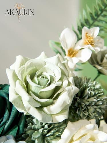 AKAUKIN Green Artificial Flowers Box Set Fake Silk Roses Peonies Dahlia & Greenery with Stems for Wedding Bridal Bouquets, Baby Shower, Party, Table Centerpieces, Home Decor & DIY Floral Arrangements - Thumbnail 6