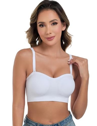 ANGOOL Strapless Bras for Women Wirefree Non-Slip Tube Top Invisible Bralette Seamless Padded Bandeau Bra, White, M - Thumbnail 4