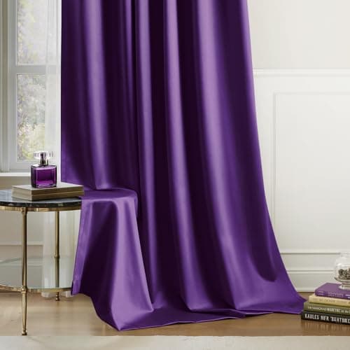 HOMEIDEAS 100% Blackout Faux Silk Purple Curtains 52W x 84L 2 Panels - Thumbnail 5