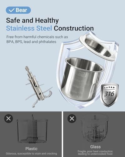 Bear NutriEase AllStage Stainless Steel Baby Food Maker Steamer and Blender, Truly OneStep Baby Food Processor Puree Maker Grinder Mills, Auto Cooking&Grinding for Healthy Homemade Baby Food, BPA-Free - Thumbnail 3