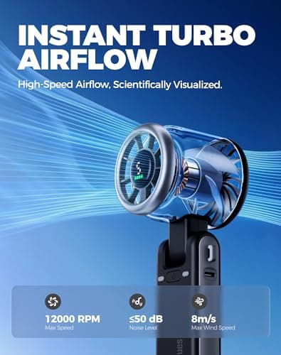 Diveblues Portable Handheld Turbo Fan, 5 Gear Wind, Battery Operated, Up to 12 Working Hours, 3 IN 1 Hand Fan with Air Turbo Tech Cooling Fan for Outdoor Activities, Travel, Working, Obsidian black - Thumbnail 6