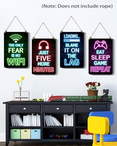 Drsoum Video Gamer Room Decor for Boys Gaming Wall Decor Neon Gaming Room Metal Sign 12 x 8 Inch Set of 4 - Gamer Wall Decor Teenage Boy Room Decor - Thumbnail 3
