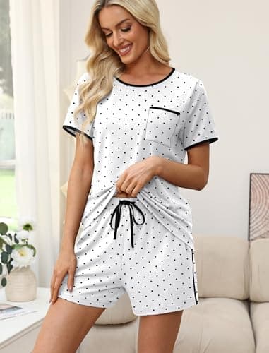 WIHOLL Polka Dot Pajamas for Women Set Shorts Tops and Pants Summer Pj Two Piece Cute Comfy Lounge Sets Pijamas De Mujer Nightgowns 2 Piece Loungewear Sleep Wear 2026 S - Thumbnail 3