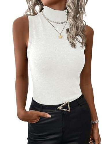 LaGracia Womens Mock Neck Sleeveless Sweater for Women Summer Spring Business Casual Wool Blend Tank Tops Knit Pullover Sweaters White S - Image 1