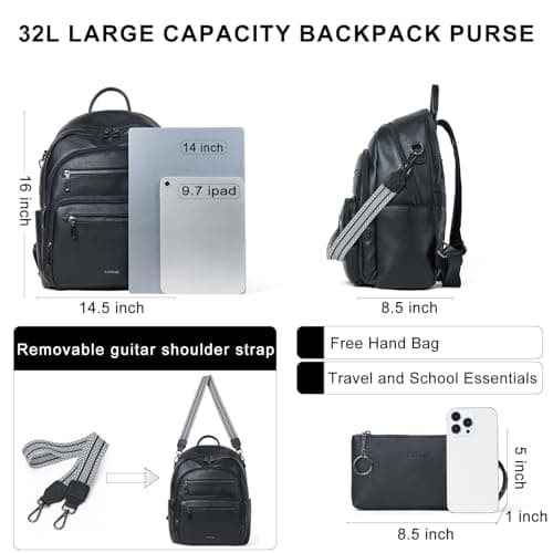 LATMAP Backpack Purse for Women Laptop Backpack, Leather Travel Back Pack Shoulder Bag Teacher College Daypack Work Handbag fits 14" Laptop, Black - Thumbnail 3