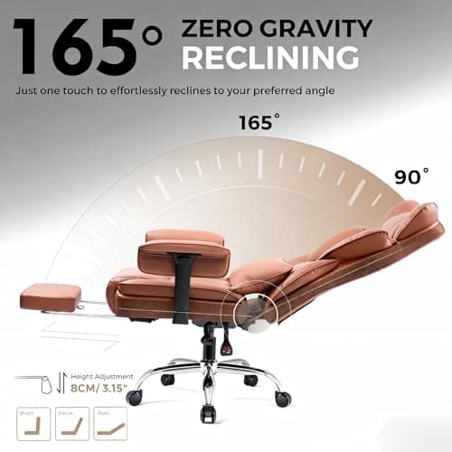 ALLGOD Heavy Duty Big and Tall Office Chair 500LBS, Ergonomic High Back Executive Desk Chair with Footrest, 23.6'' Wide Padded Seat Gaming Computer Chair with Lumbar Support, Adjustable Armrest, Brown - Thumbnail 4