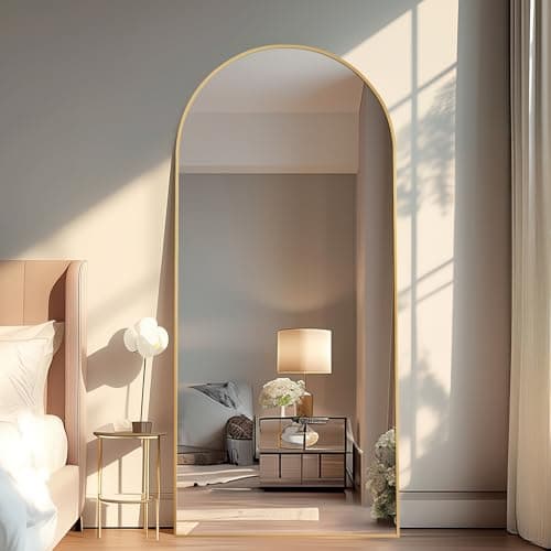 CQHVKQ 71"X32" Large Floor Mirror Full Length, Arched Full Length Mirror with Stand, Hanging Or Leaning Full Body Mirror for Bedroom Living Room (Gold) - Thumbnail 5
