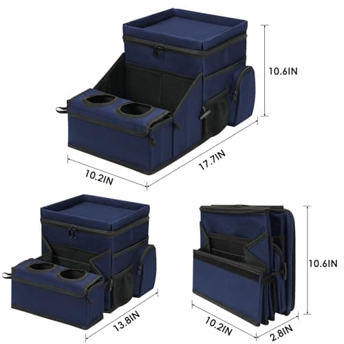 Car Seat Organizer, Backseat Car Organizer with Cup Holder Tray and Storages for Kids and Adults, Portable Travel Cooler for Car for Front or Back Seat Passenger Organizer Ccompartment (Navy Blue) - Thumbnail 6