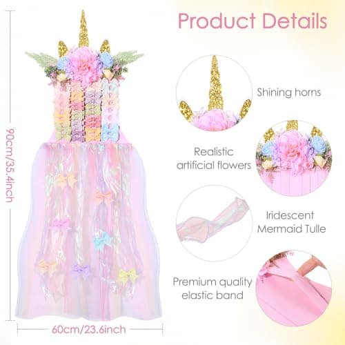Unicorn Bow Holder for Girls Hair Bows, Baby Hair Bow Organizer Wall Hanging Display for Nursery Room Decor - Thumbnail 3