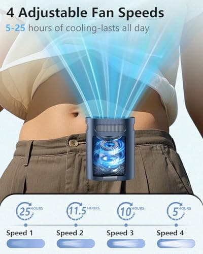 Waist Fan Clip on Cold Air-Mini Lightweight Portable Fan Rechargeable Battery Powered,Small Personal Wearable Shirt Belt Hard Hat Hip Back Body Fans,Cooling Hanging Neck Cooler Ac for Men Women Kids - Thumbnail 2