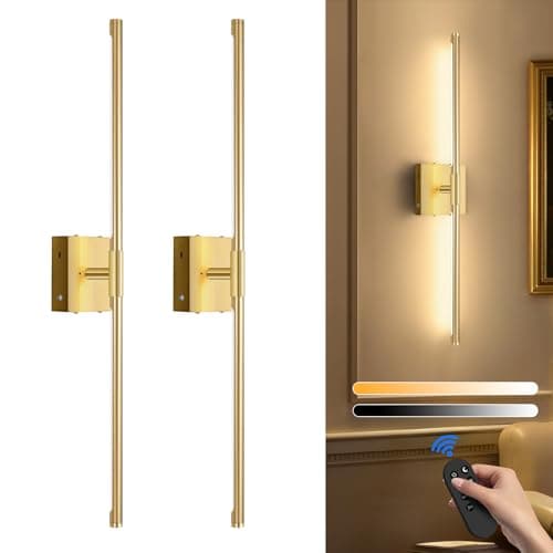 SAIMAND Wireless Sconces Set of 2 Battery Operated,8000mAh USB Rechargeable Wall Light with Remote Control,3000K-6000K LED Dimmable Wall Lamp for Living Room, Hallway, Bedroom (Gold) - Image 1