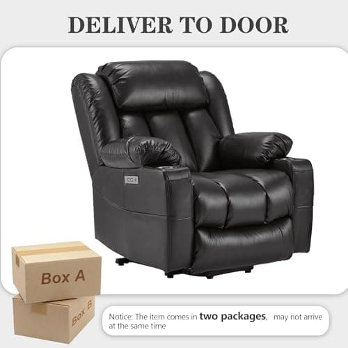 Kasunpul Oversized Power Lift Recliner with Massage and Heat for Elderly, Heavy Duty Reclining Chair, Faux Breathable Leather, Includes USB/Type-C Ports, 2 Cup Holders& Remote Control, Black - Thumbnail 6