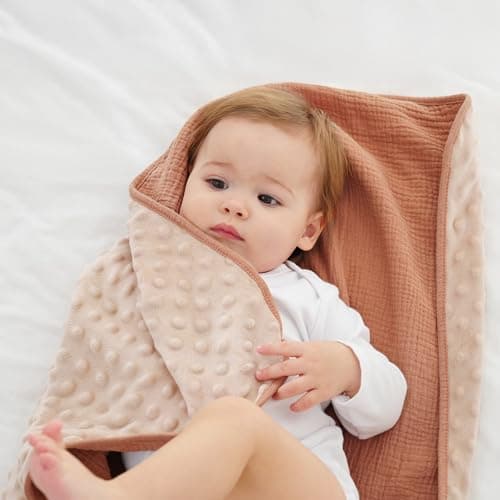 Susurration Baby Blanket for Unisex Boys Girls, 2 Pack Soft Fluffy Crib Blankets with Muslin Cotton Front and Dotted Fleece Back, Receiving Blanket for Baby Newborn Infant, 30x40in, Beige Sun&Brown - Thumbnail 5