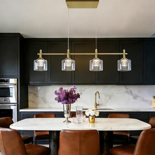TYhogar Modern Gold Linear Chandeliers for Dining Room,35" 4-Light Kitchen Island Lighting,Adjustable Height Led Dining Room Light Fixture,Pendant Lights Kitchen Island for Living Room