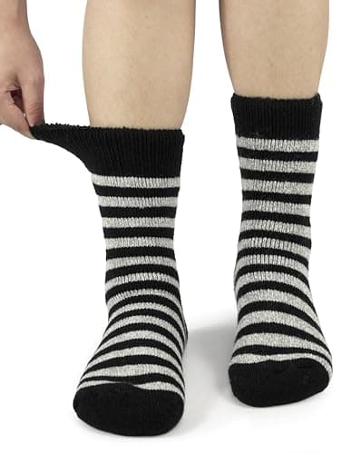 BomKinta Thermal Socks Men - Winter Warm Socks for Cold Weather Crew Socks - Cozy Soft Thick Christmas Boot Socks Striped Black Size 7-11 - Thumbnail 2