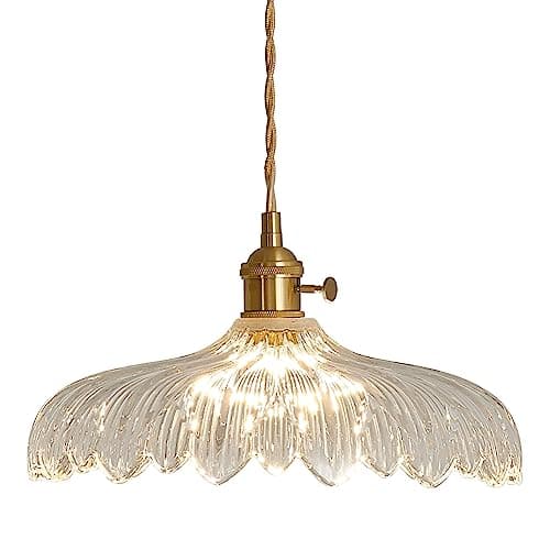 Oyisen Pendant Lights, 11.8 Inch Hanging Lamp Adjustable 6.5Ft Cord Hanging Lamp Clear Flower Glass Shade Pendant Light Fixture Hanging Pendant Lights for Bedroom - Image 1