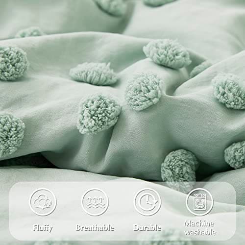 Geniospin Sage Green Twin Comforter Set for Girls- 5 Pieces Pom Tufted Bed in A Bag Twin Bedding Sets with Sheets, Pillowcases & Shams, All Season Kids Comforter Set - Thumbnail 5