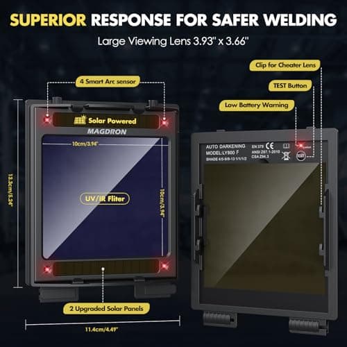 Auto Darkening Welding Helmet Large View 3.94" x 3.66", True Color Welding Hood Optical Clarity, 4 Arc Sensor Solar/Battery Powered, Wide Shade 3.5/5-9/9-13 Welder Mask for TIG MIG ARC Cut Grind - Thumbnail 4