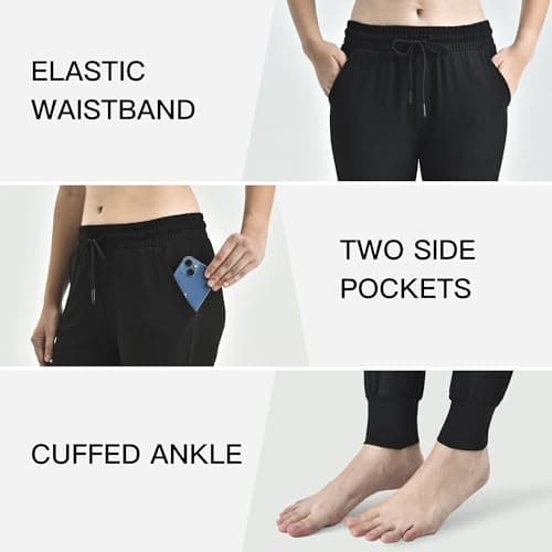 Ipletix Joggers for Women with Pockets,Womens Drawstring Lightweight Yoga Sweatpants for Lounging Workout Running Balck L Black - Thumbnail 4