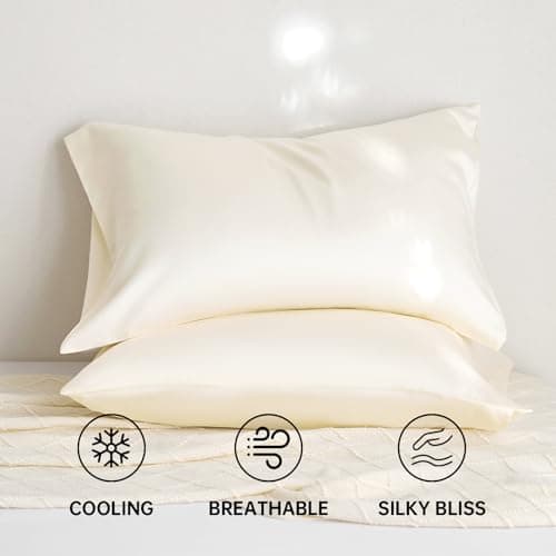 DCSKY 100% Tencel Pillowcase, Hair and Skin Friendly, Soft and Smooth，Cooling Silk Pillowcases for hot Sleepers,Queen Pillowcases Set of 2,Hair and Skin Friendly, Cream White, 20x30In - Thumbnail 3