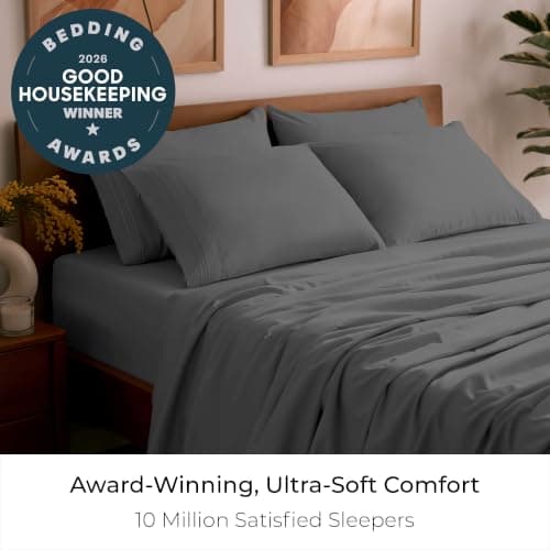 Mellanni King Sheet Set - 6-Piece Iconic Collection Bedding, (Including 4 Pillowcases), 16-Inch Deep Pocket, Easy Care, Extra Soft, Cooling Sheets, Brushed Microfiber - Gray - Thumbnail 2
