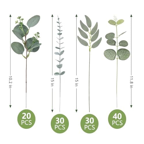 CCPanda 120 Pcs Artificial Eucalyptus Leaves Stems Bulk, Realistic Fake Greenery with 4 Kinds Mixed Silver Dollar, Faux Plants for DIY Floral Arrangements, Wedding Bouquets, Home, Party, Vase Decor - Thumbnail 3